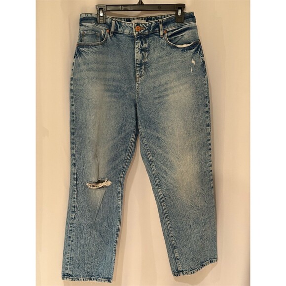 ANN TAYLOR LOFT (LOFT) Denim - LOFT Mom Jeans Womens Size 30 Light Wash High Rise Distressed Ripped Knee